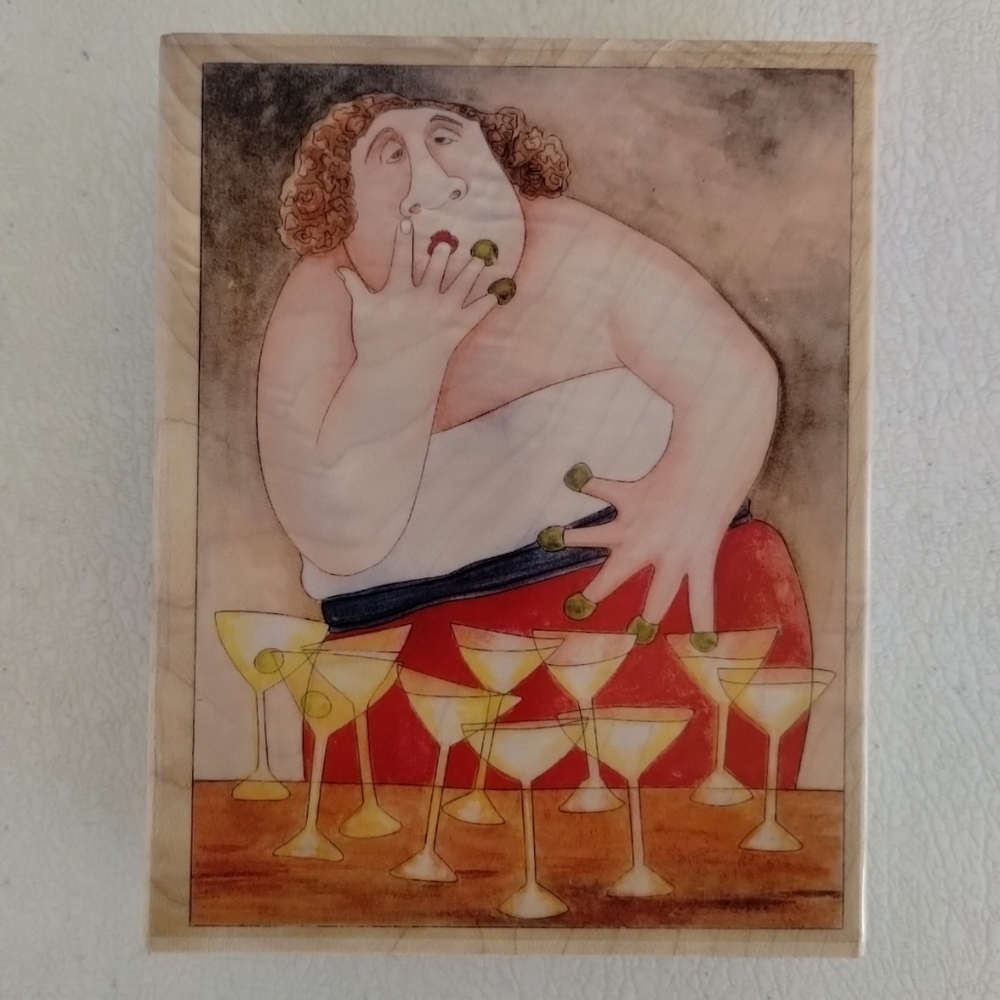 🫒Finger Food Wood Mounted Rubber Stamp #90380 5" H X 4" W Stamps Happen